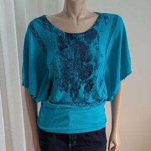 Studio M Blue Dolman Sleeve Boxy Blouse